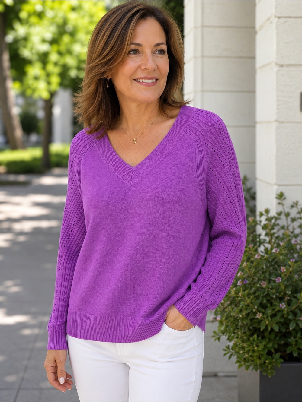 Talbots V-Neck Sweater in Bright Violet